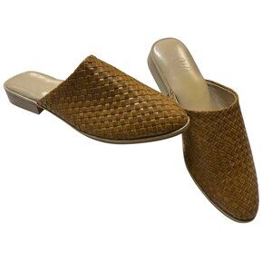 Sseko Shoe Womens 11 Woven Pointed Toe Slip On Mules Camel Brown Leather Comfort